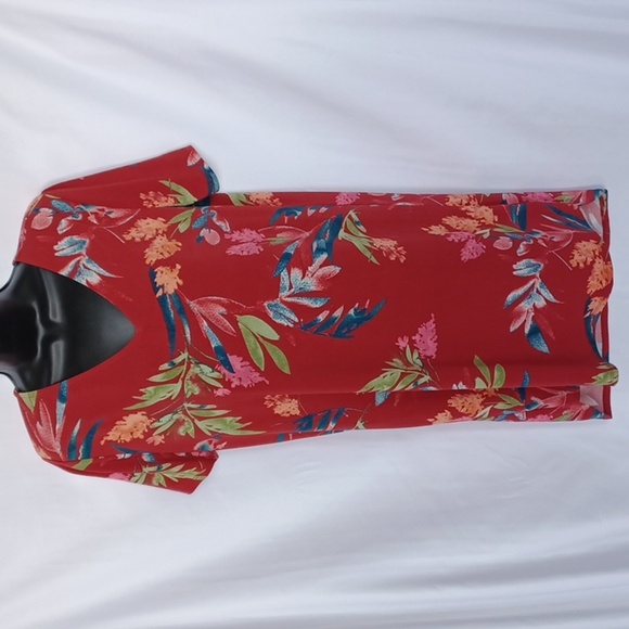CHRISTIAN SIRIANO Women's Floral Print Knee-Length Dress Size M Red Stretchy - Picture 1 of 8
